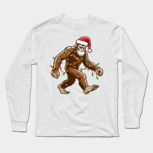 Bigfoot Santa Christmas Tree Lights Long Sleeve T-Shirt